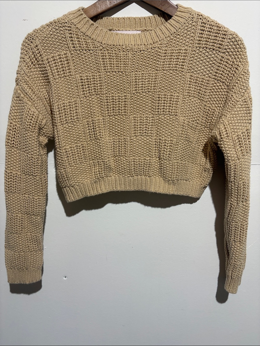 Cropped Crewneck Sweater in Beige